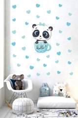 Fincan İçindeki Sevimli Panda Çocuk Odası Duvar Sticker