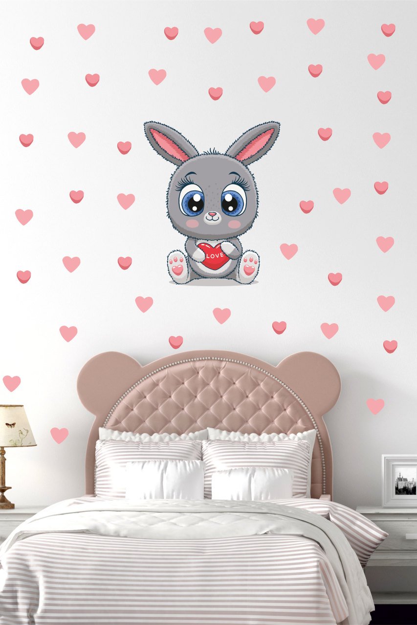Kalpli Sevimli Tavşancık Çocuk Odası Duvar Sticker