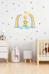 Renkli Gökkuşağı Altındaki Sevimli Zürafa Çocuk Odası Duvar Sticker