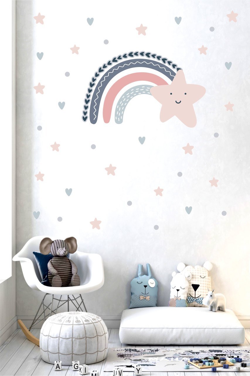 Sevimli Yıldızlı Gökkuşağı Çocuk Odası Duvar Sticker