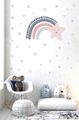 Sevimli Yıldızlı Gökkuşağı Çocuk Odası Duvar Sticker