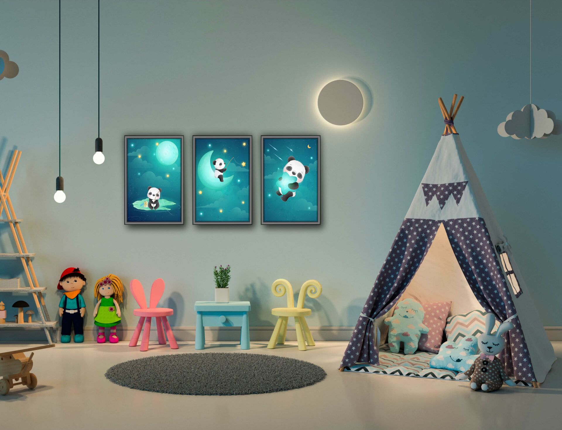 Gökyüzü ve Panda MDF Tablo