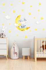 Ayda Oturan Sevimli Fare ve Yıldızlar Çocuk Odası Duvar Sticker