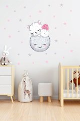 Ayda Uyuyan Sevimli Kedi Çocuk Odası Duvar Sticker