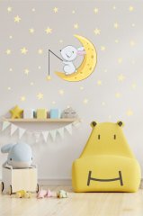 Ayda Oturan Sevimli Tavşan Çocuk Odası Duvar Sticker