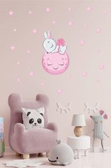 Pembe Ayda Uyuyan Sevimli Tavşan Çocuk Odası Duvar Sticker