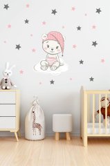 Bulut Üzerinde Oturan Sevimli Ayıcık Çocuk Odası Duvar Sticker