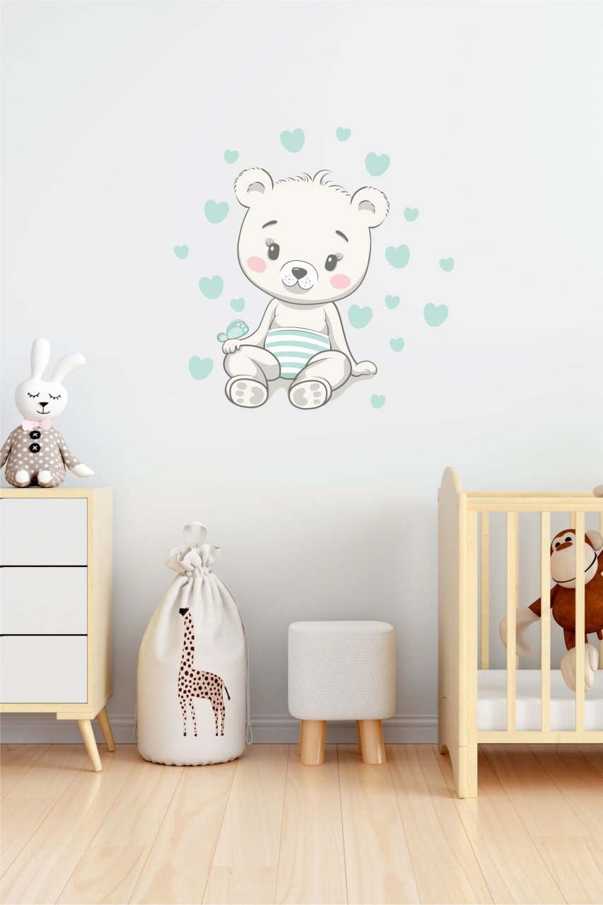 Sevimli Oturan Ayıcık Çocuk Odası Duvar Sticker
