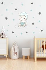 Bulut Üzerinde Oturan Sevimli Ayıcık Çocuk Odası Duvar Sticker