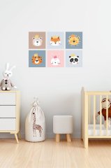 Sevimli Hayvan Yüzleri Çocuk Odası Duvar Sticker