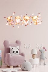 LOVE yazılı Sevimli Ayıcıklar Çocuk Odası Duvar Sticker