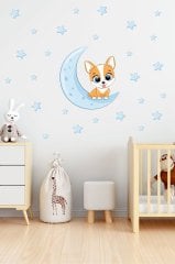 Ayda oturan Sevimli Köpek Çocuk Odası Duvar Sticker