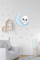 Ayda Oturan Sevimli Kedicik Çocuk Odası Duvar Sticker