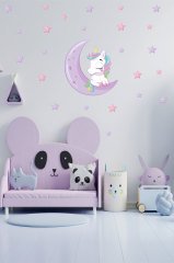 Ayda Uyuyan Sevimli Unicorn Çocuk Odası Duvar Sticker