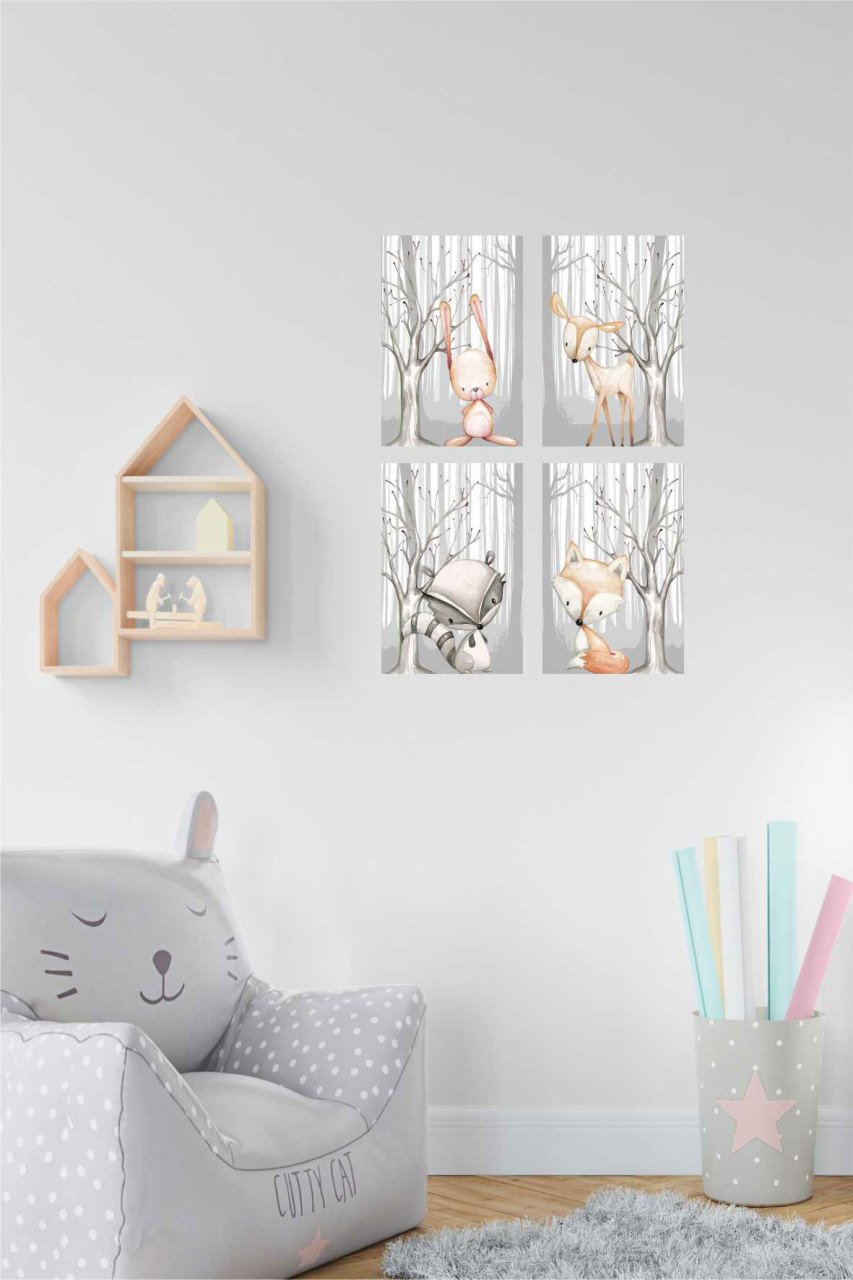 Sevimli Hayvanlar Ormanda Çocuk Odası Duvar Sticker