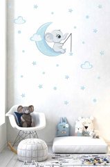 Ayda Yıldız Tutan Sevimli Fil Çocuk Odası Duvar Sticker