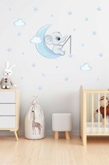 Ayda Yıldız Tutan Sevimli Fil Çocuk Odası Duvar Sticker