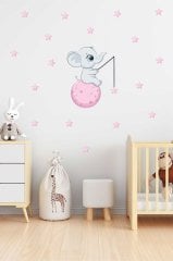 Ayda Oturan Sevimli Fil Çocuk Odası Duvar Sticker