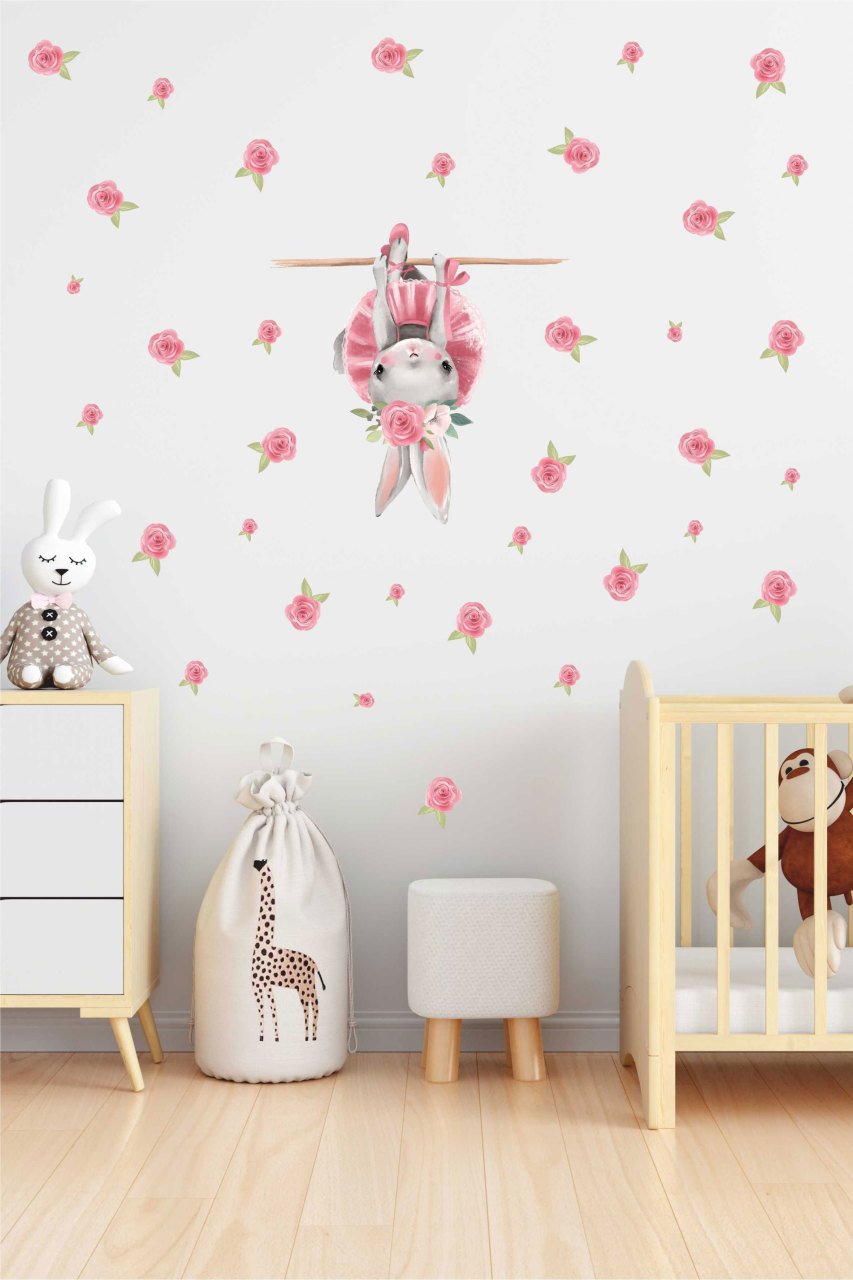 Sevimli Balerin Tavşan Çocuk Odası Duvar Sticker