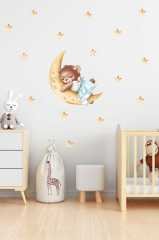 Ay Üzerinde Uyuyan Sevimli Ayıcık Çocuk Odası Duvar Sticker