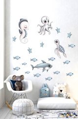 Sevimli Deniz Canlıları ve Balıklar Çocuk Odası Duvar Sticker