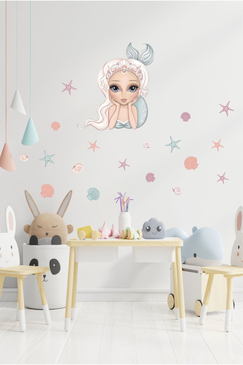 Sevimli Deniz Kızı Çocuk Odası Duvar Sticker