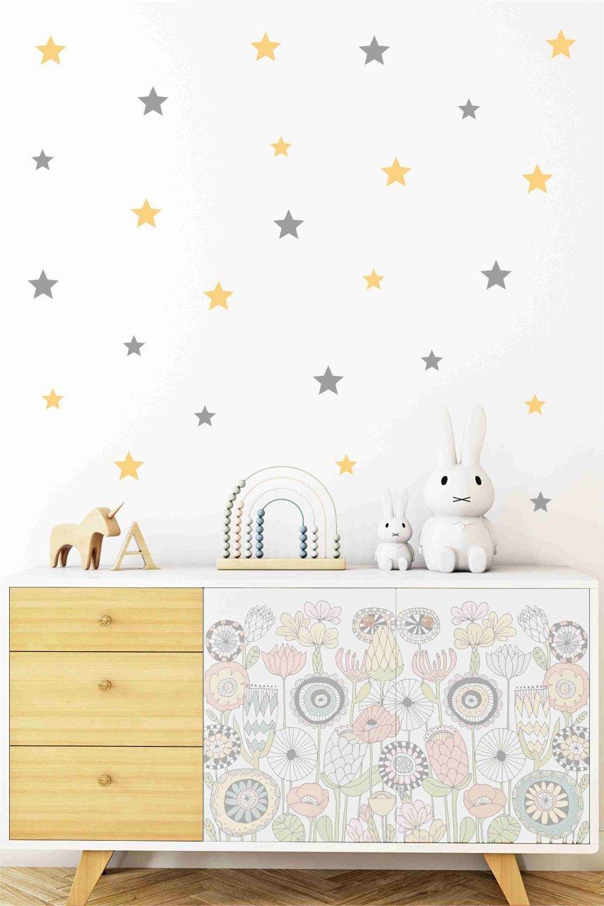 Sarı ve Füme Yıldız Çocuk Odası Duvar Sticker