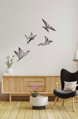 Siyah Mdf Lazer Kesim Geometrik Kuş Desenli Dekoratif Tablo