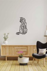 Siyah Geometrik Desen Kedi Mdf Lazer Kesim Dekoratif Tablo