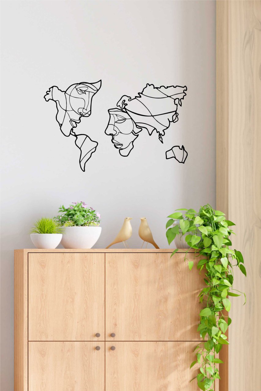 Siyah Geometrik Desen Lazer Kesim Dekoratif Tablo