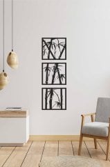 3 Parçalı Bambu Desen ﻿Siyah Geometrik Mdf Lazer Kesim Dekoratif Tablo