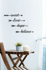 Sweet, Hope, Love, Believe Yazılı Mdf Lazer Kesim Ok İşaretleri