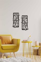Siyah Yaprak Desen Mdf Lazer Kesim Dekoratif Tablo