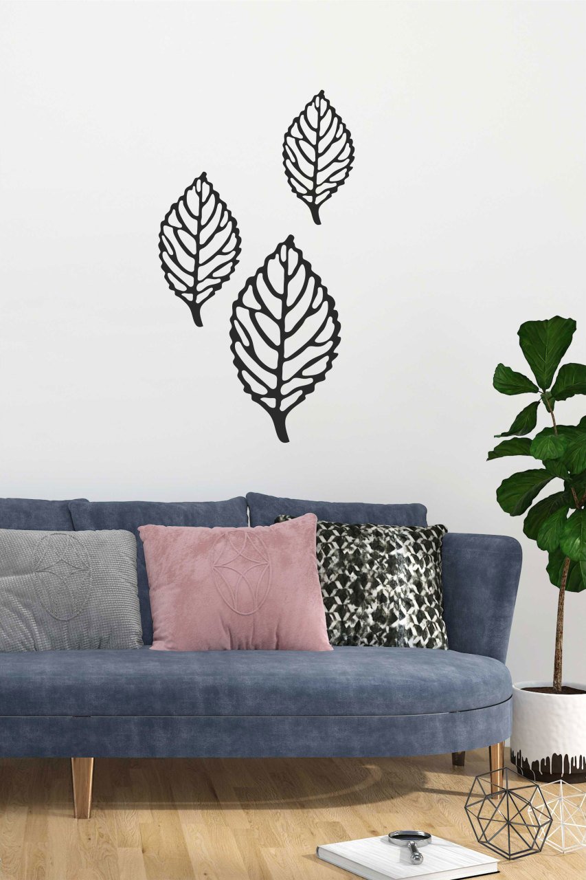 Siyah Yaprak Desen Mdf Lazer Kesim Dekoratif Tablo