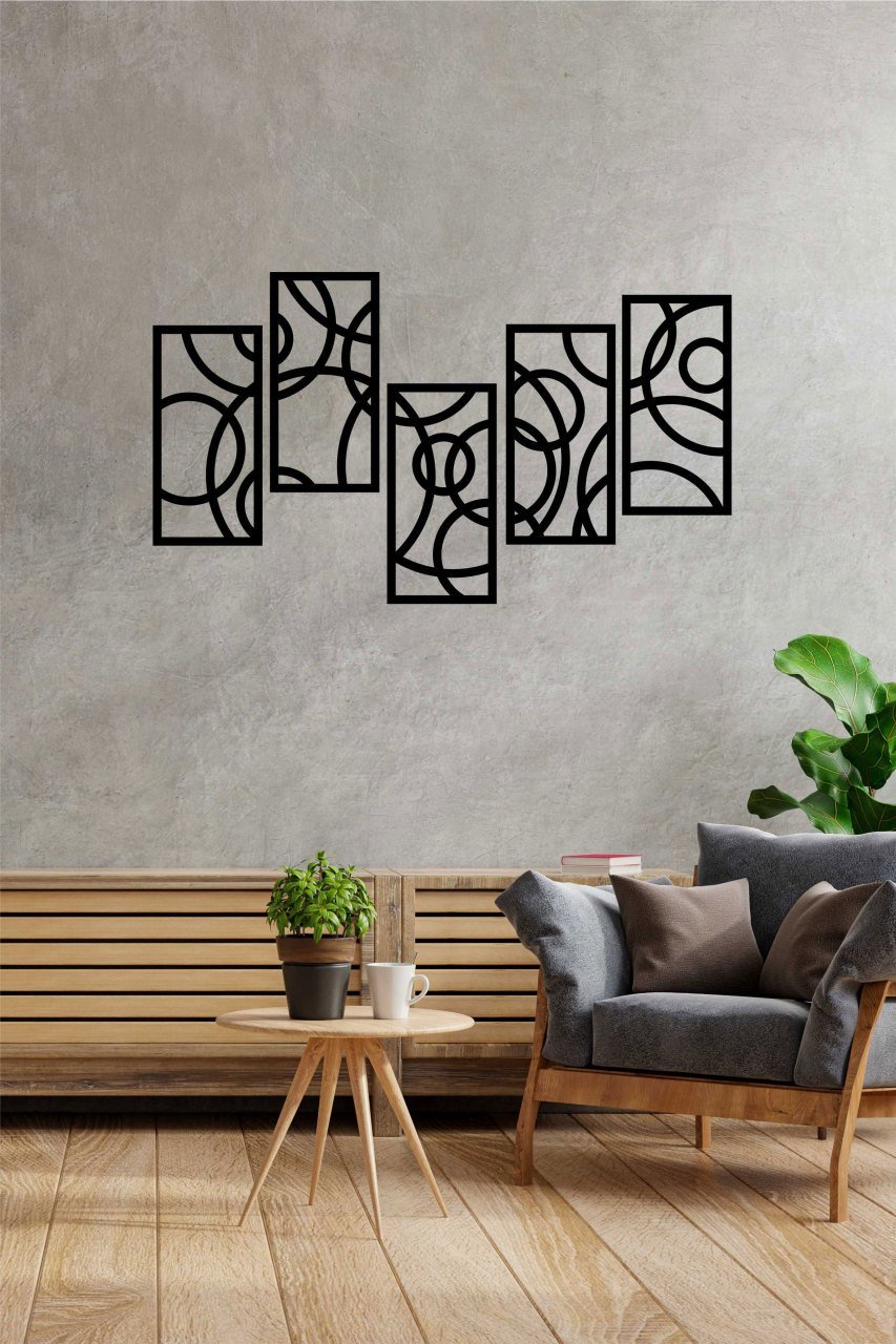 Geometrik Desenli Siyah Mdf Lazer Kesim Tablo