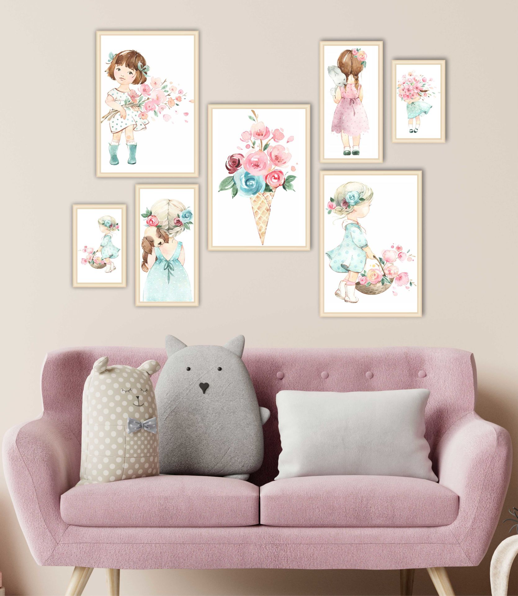 Kız Çocukları ve Çiçekler Dekoratif MDF Tablo