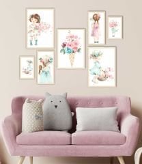 Kız Çocukları ve Çiçekler Dekoratif MDF Tablo