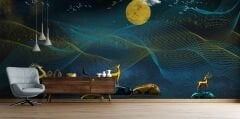 3D Altın Geyikler Soyut Duvar Kağıdı