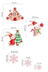 Sevimli Yılbaşı Tavşanları Pembe Kar Taneleri ve Yeni Yıl Evi Çocuk Bebek Odası Duvar Cam Sticker