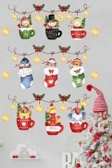 Yılbaşı Sevimli Hayvanlar ve Kardan Adamlar Yeni Yıl Yıldızlar Çocuk Bebek Odası Duvar Cam Sticker