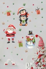 Yılbaşı Noel Baba Penguenler ve Kardan Adam Çocuk Bebek Odası Duvar Cam Sticker