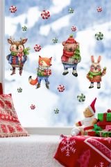 Yılbaşı Sevimli Hayvanlar Sticker Seti ve Yeni Yıl Objeleri Çocuk Bebek Odası Duvar Cam Sticker