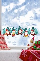 Şeffaf Sticker Yılbaşı Sevimli Noel Babalar Yeni Yıl Kar Taneleri Çocuk Bebek Odası Duvar Cam Sticker