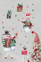 Şeffaf Sticker Yılbaşı Kardan Adamlar ve Yeni Yıl Objeleri Çocuk Bebek Odası Duvar Cam Sticker
