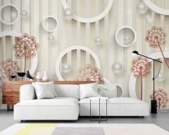 3D Yapraklar ve Daireler Duvar Kağıdı