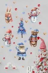 Şeffaf Sticker Yılbaşı Sticker Seti ve Yeni Yıl Objeler Çocuk Bebek Odası Duvar Cam Sticker