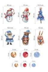 Şeffaf Sticker Yılbaşı Sticker Seti ve Yeni Yıl Objeler Çocuk Bebek Odası Duvar Cam Sticker