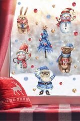 Şeffaf Sticker Yılbaşı Sticker Seti ve Yeni Yıl Objeler Çocuk Bebek Odası Duvar Cam Sticker