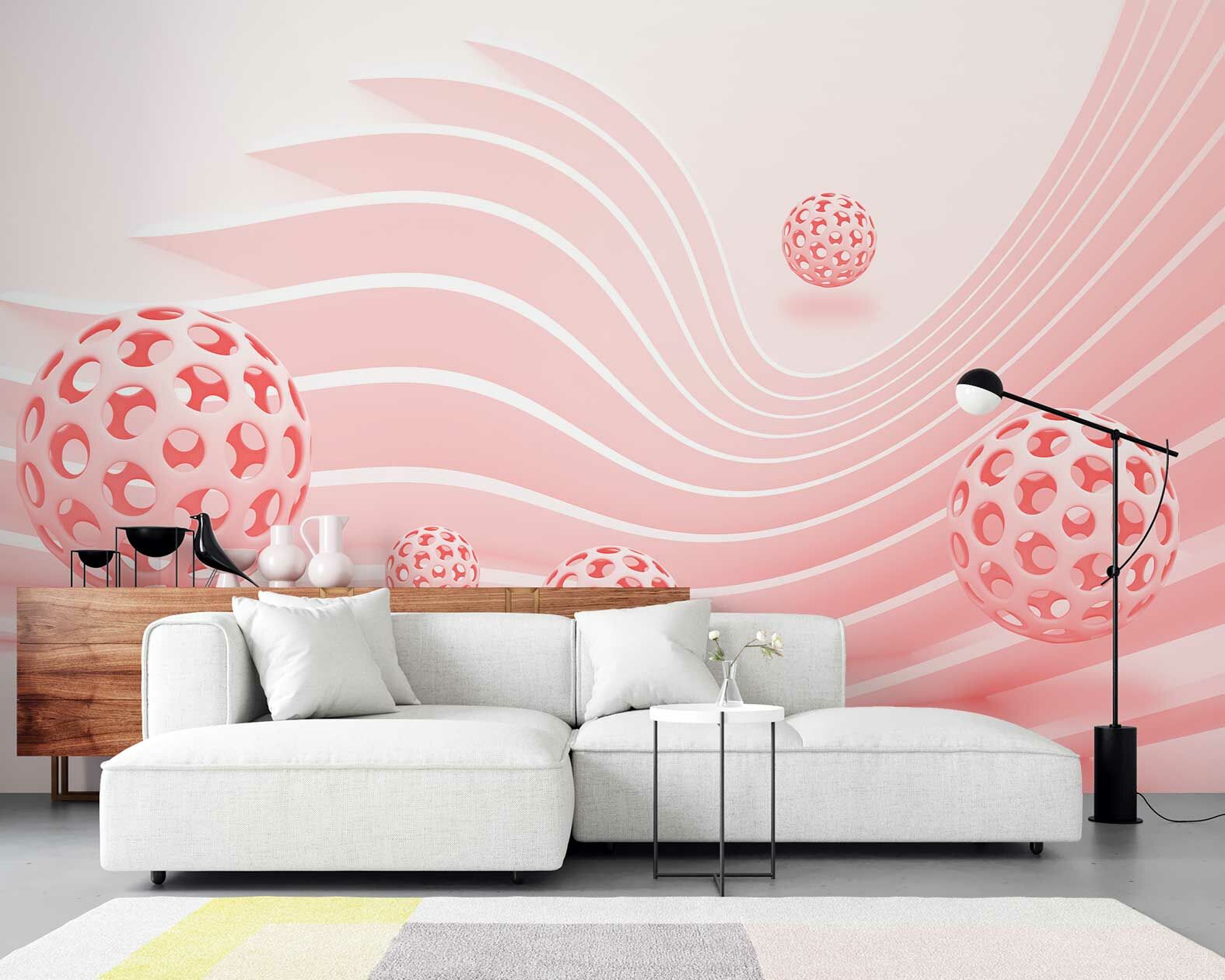 3D Pembe Şekiller Soyut Duvar Kağıdı
