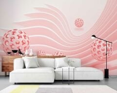3D Pembe Şekiller Soyut Duvar Kağıdı